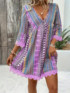 Printed V-Neck A-Line Dress