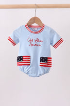 Blue god bless America flag french knot bubble
