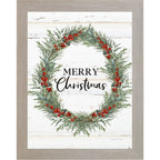 Merry Christmas Wreath Framed Wall Art – Vertical Christmas Decor with Green & Red Wreath | SS93