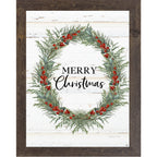 Merry Christmas Wreath Framed Wall Art – Vertical Christmas Decor with Green & Red Wreath | SS93