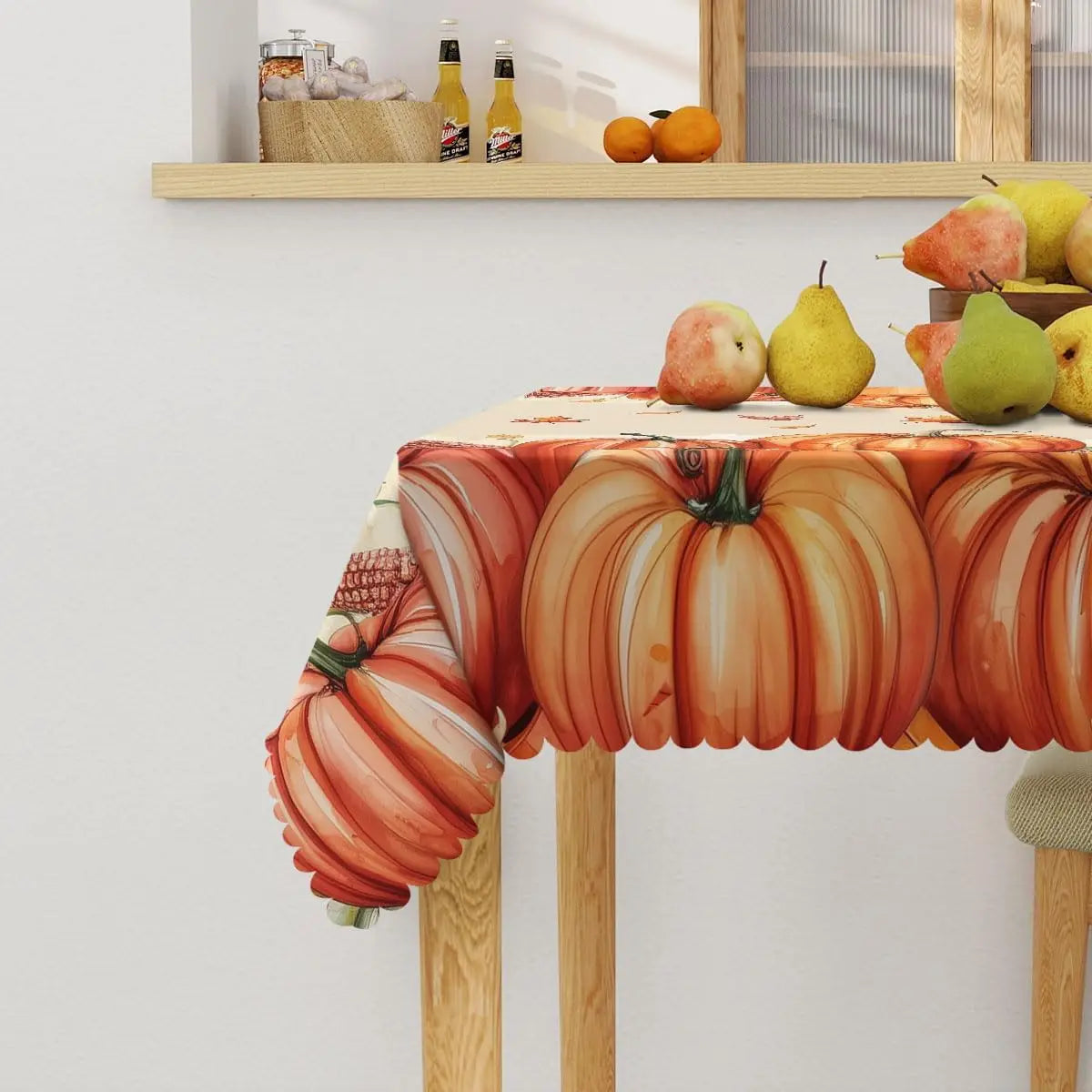 Fall Pumpkin Square Tablecloth | Thanksgiving Harvest Table Cover