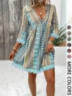 Printed V-Neck A-Line Dress